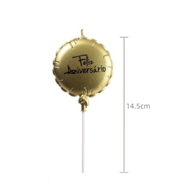 Balão de festa dourado redondo com texto Feliz Aniversário