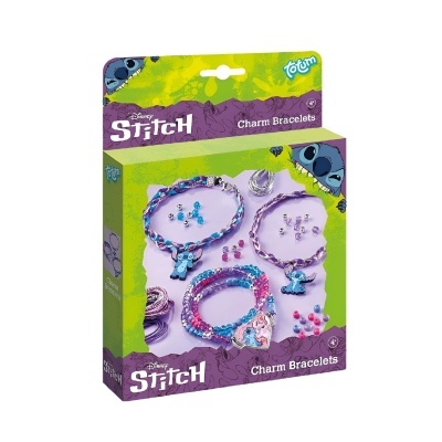 Conjunto de pulseiras Disney Stitch Charm Bracelets com contas coloridas e pendentes em caixa verde e roxa