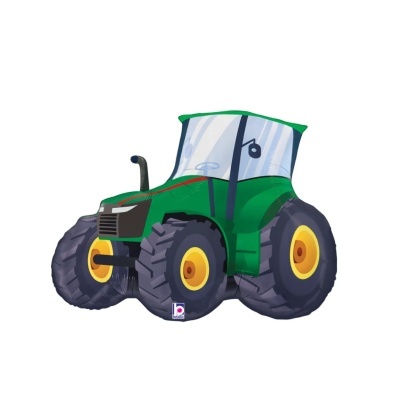 Balão em forma de trator verde com detalhes amarelos