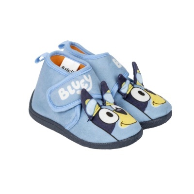 Pantufas azuis para crianças com personagem Bluey e velcro