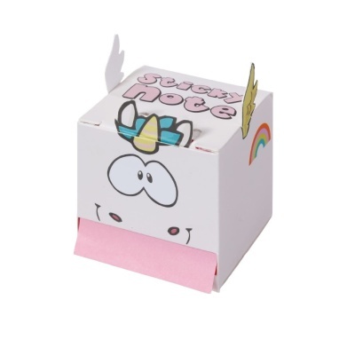 Bloco de notas autocolantes em caixa com design de unicórnio