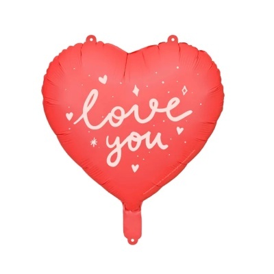 Balão coração vermelho com texto branco love you