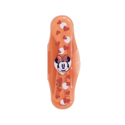 Estojo escolar rígido laranja com corações e Minnie Mouse
