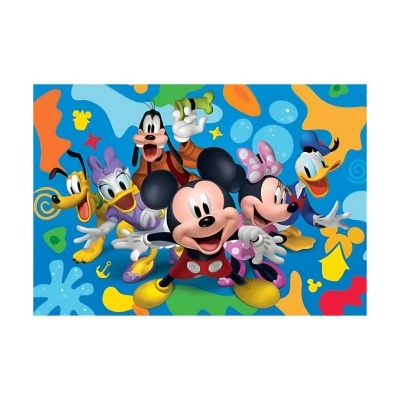 Personagens da Disney em fundo colorido abstrato