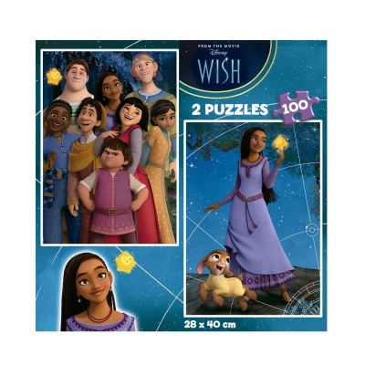 Embalagem de rompecabeças Disney WISH com personagens animados e texto indicativo