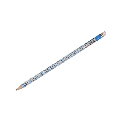 Lápis azul com tabela numérica impressa e borracha na ponta