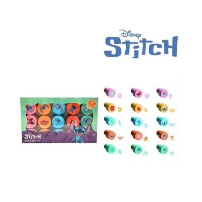Conjunto de 16 carimbos Disney Stitch em embalagem verde