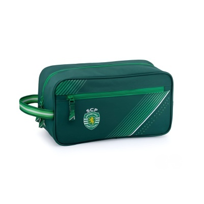 Necessaire verde do Sporting Clube de Portugal com bolso frontal e alça lateral