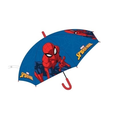 Guarda-chuva infantil azul com estampa do Spider-Man e pega vermelha