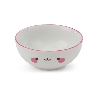 Taça branca com rosto rosa e preto e borda rosa