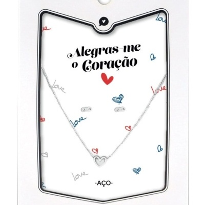 Colar em aço com pendente em forma de coração em cartão decorado.
