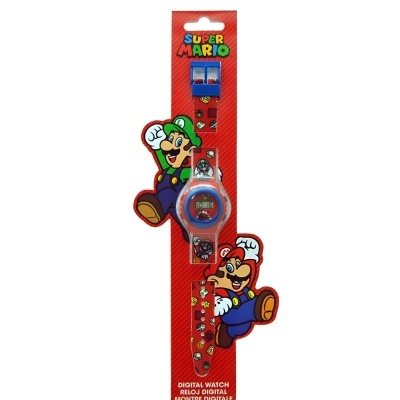 Relógio digital infantil Super Mario com bracelete vermelha e mostrador azul