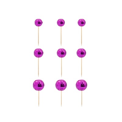 Palitos de madeira com bolas decorativas de espelhos rosas