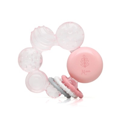 Mordedor para bebé rosa e transparente com vários anéis texturizados