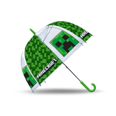 Guarda-chuva Minecraft verde pixelado com cabo curvo verde