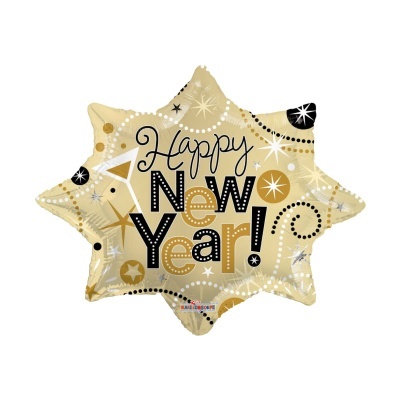 Balão metálico estrela dourado com texto Happy New Year