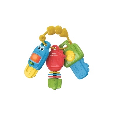 Brinquedo colorido de bebé tipo chaves e telemóvel em plástico