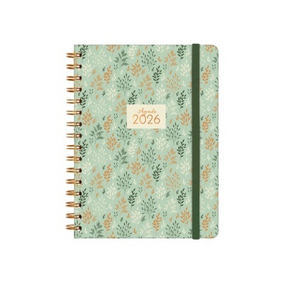 Agenda 2026 capa verde floral com elástico
