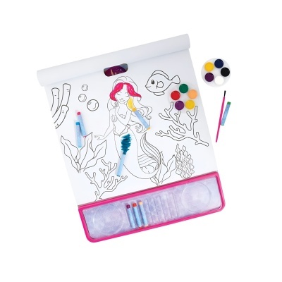 Conjunto de tinta e pincel com desenho de sereia para colorir