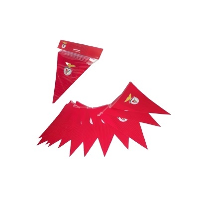 Bandeirolas vermelhas com logotipo e texto do Benfica para decoração