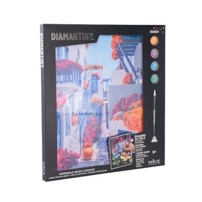 Caixa de jogo de pintura de diamante com paisagem urbana e flores cor de laranja