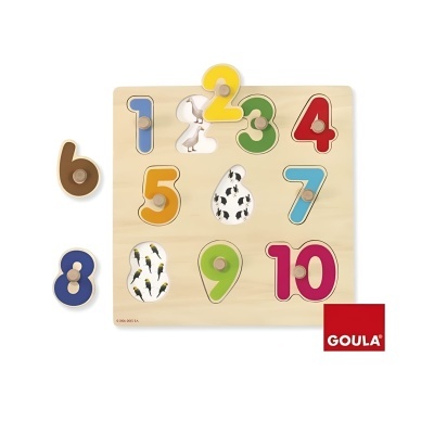 Puzzle de números de madeira coloridos com animais