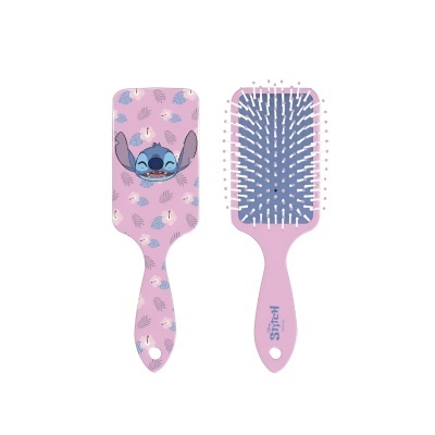 Escova de cabelo rosa com desenho do Stitch e cerdas brancas