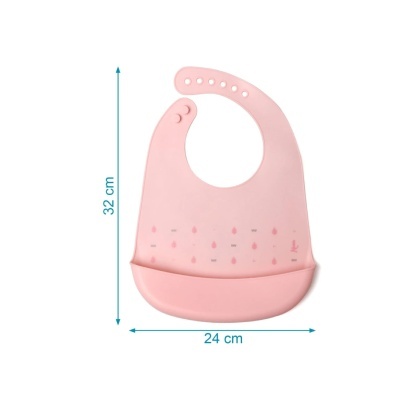 Babete de silicone cor-de-rosa com bolso frontal e fecho ajustável