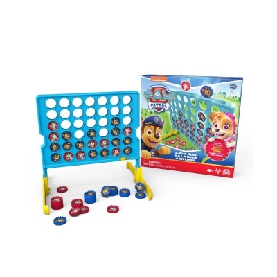 Jogo tabuleiro PAW PATROL azul e amarelo com peças redondas e caixa colorida