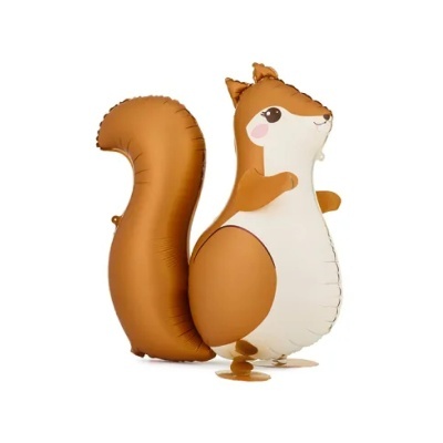 Balão insuflável em forma de esquilo castanho e branco com olhos grandes