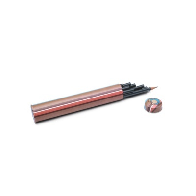 Conjunto de lápis com estojo metálico cobre e tampa decorada