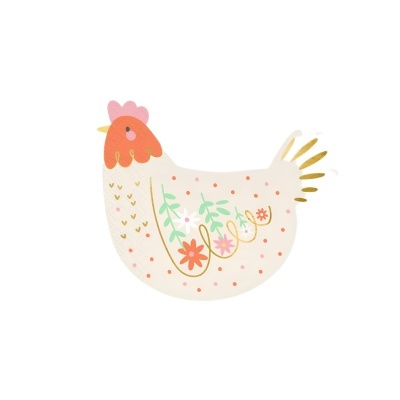 Ilustração de galinha decorativa colorida com padrões florais.