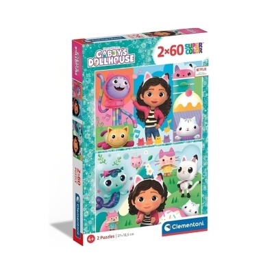 Caixa de puzzle Clementoni Gabby's Dollhouse com 2 puzzles de 60 peças