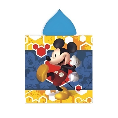Capa de banho infantil com capuz decorada com Mickey Mouse e padrão hexagonal