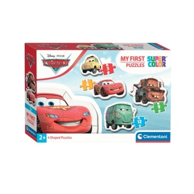 Caixa de puzzle infantil Disney Pixar Cars com quatro puzzles coloridos