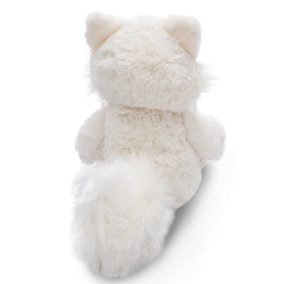 Peluche branco felpudo de gato visto de costas