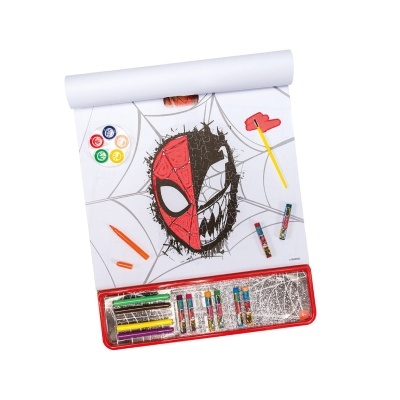 Caderno de desenho Homem-Aranha com materiais de pintura
