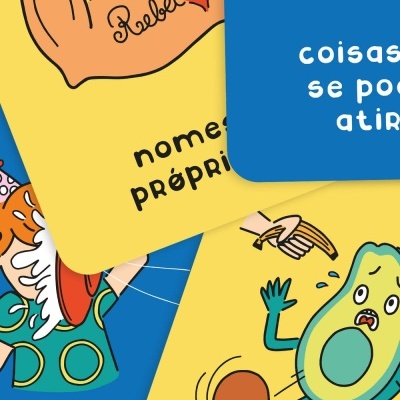 Cartões ilustrados coloridos com desenhos e texto em português