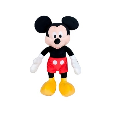 Boneco de pelúcia do Mickey Mouse com calças vermelhas e sapatos amarelos