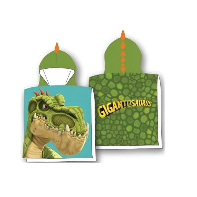 Poncho de banho infantil verde com dinossauro e capuz