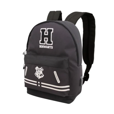 Mochila preta com logo HOGWARTS e alças acolchoadas