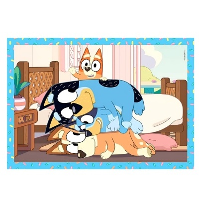 Desenho animado de dois cães numa cama numa divisão iluminada