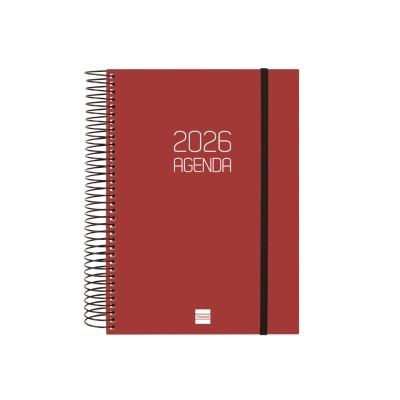Agenda 2026 capa dura vermelha com espiral e elástico preto