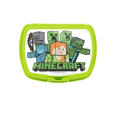 Estojo verde com personagens do Minecraft e texto MINECRAFT na tampa