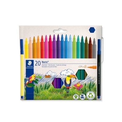 Conjunto de 20 marcadores Staedtler Noris em várias cores com embalagem ilustrada