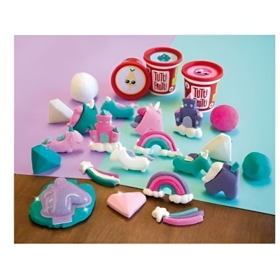 Produto de massinha de modelar com moldes coloridos e dois potes TUTU FRUTU