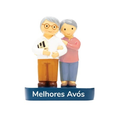 Figura decorativa de avós em plástico com base azul e texto Melhores Avós.