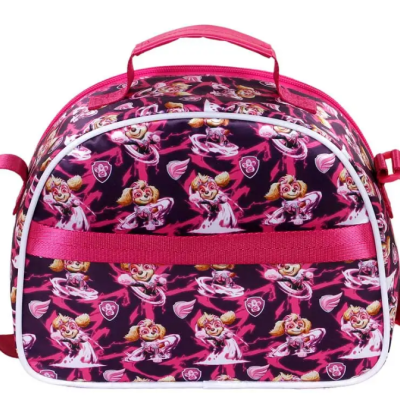 Mala de mão ou de viagem pequena com padrão de cães cor de rosa e alça fúcsia