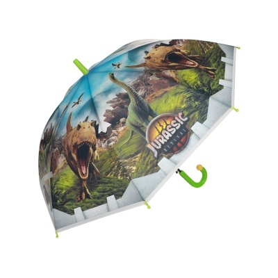 Guarda-chuva infantil com estampa de dinossauros e logo Jurassic World