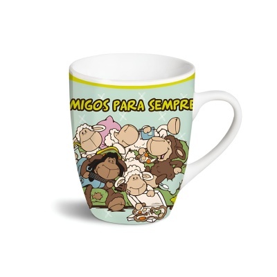 Caneca com design de ovelhas cartoon e texto Migos Para Sempre